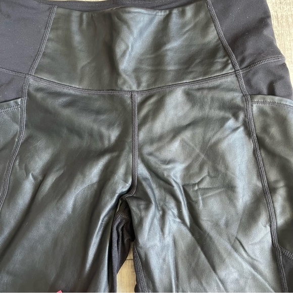 Athleta Black Gleam Chaturanga to Town Faux Leather Leggings 870859 Sz S - Picture 2 of 4